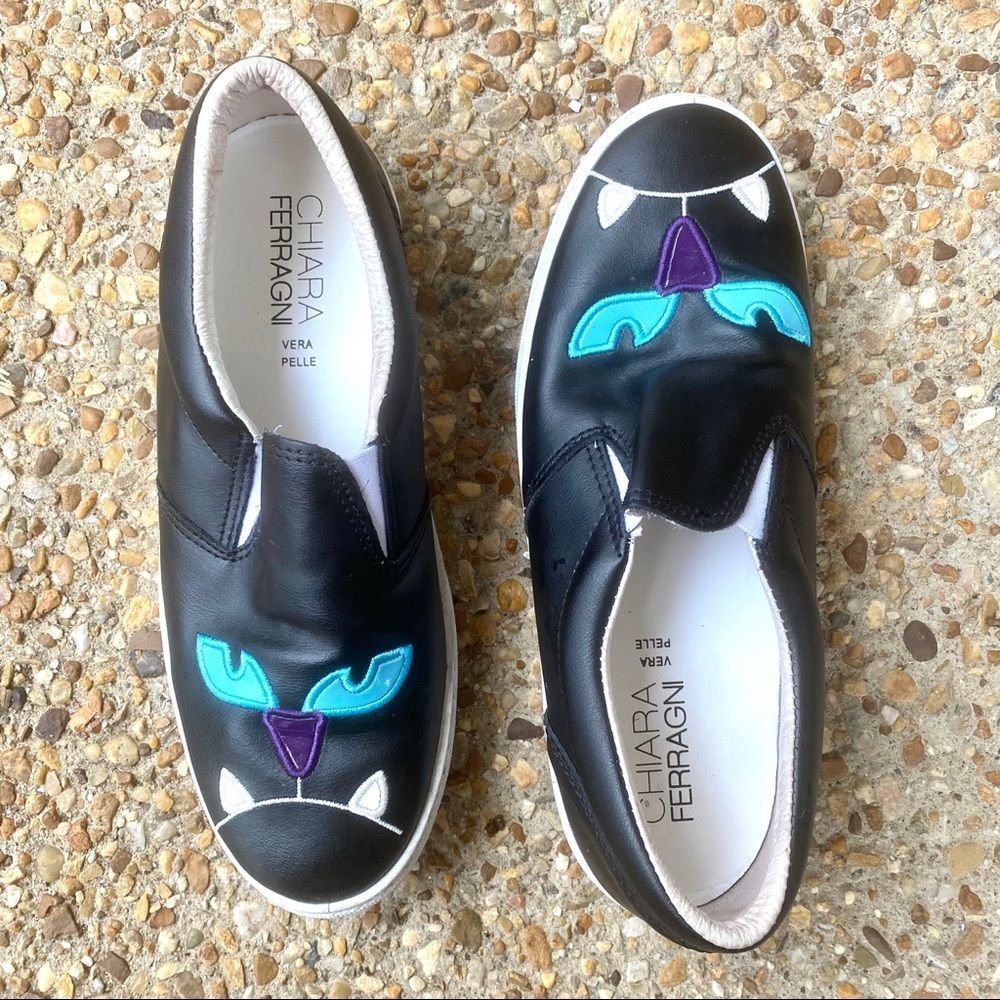 Chiara Ferragni Black Cat Monster Leather Halloween Shoes Costume Size 10.5